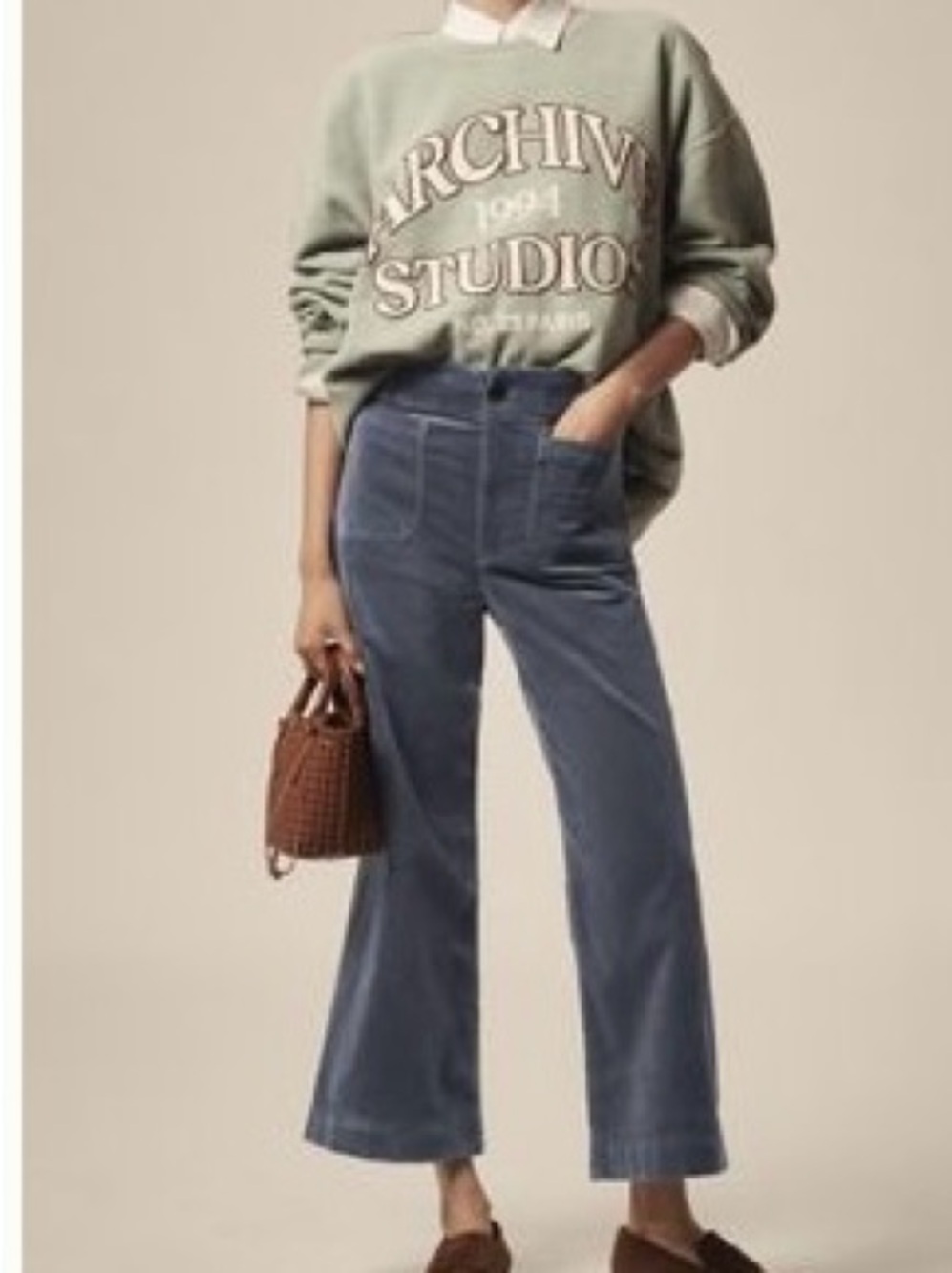 Anthropologie Maeve Collette Corduroy Cropped Wide Leg Pants - blue